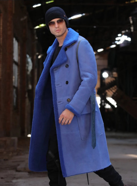 Genuine Leather Real Shearling Fur Lining Turndown Collar Long Coats