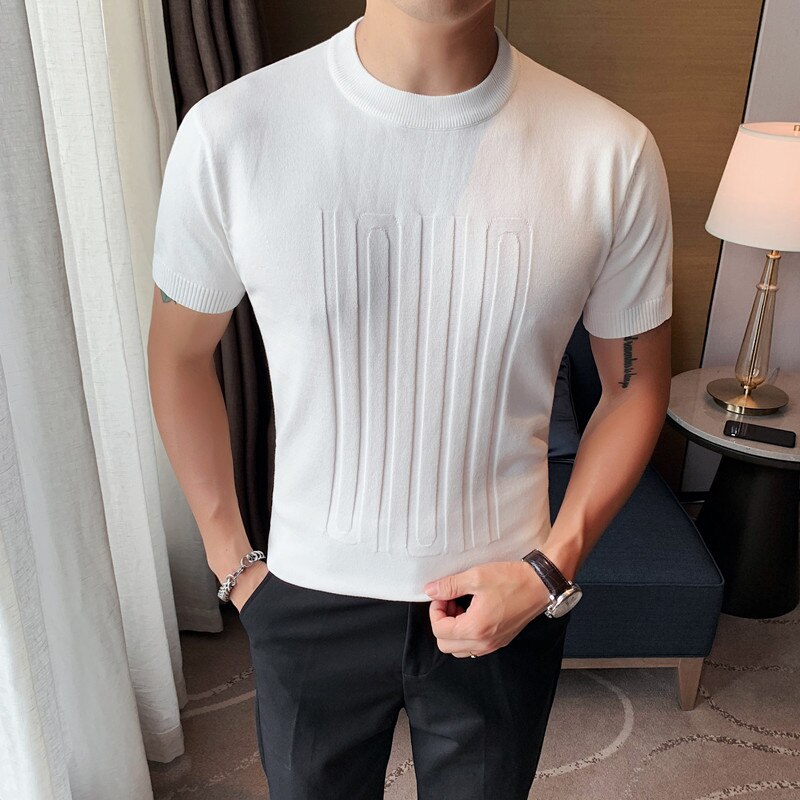 Knitted O-Neck Slim Fit Short Sleeve Shirts