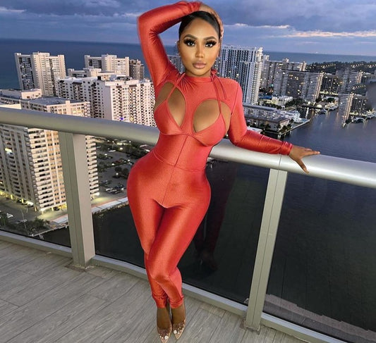 Long Sleeve Hollow Breast Jumpsuits