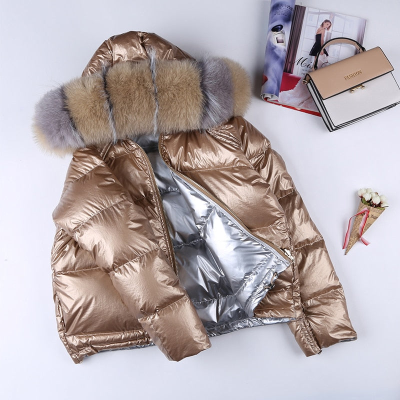 Metallic Real Fox Fur Parka Reversible Puff Jackets (Multi-Colors)