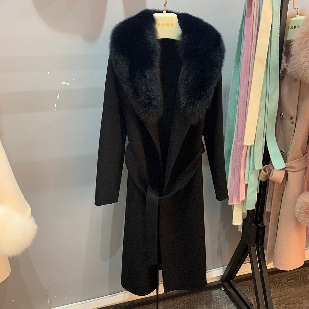 Real Wool Real Fox Fur Collar Long Coats