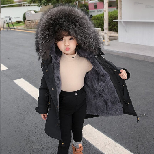 Real Fur Coat Detachable Rabbit Fur Liner Fur Parka Children
