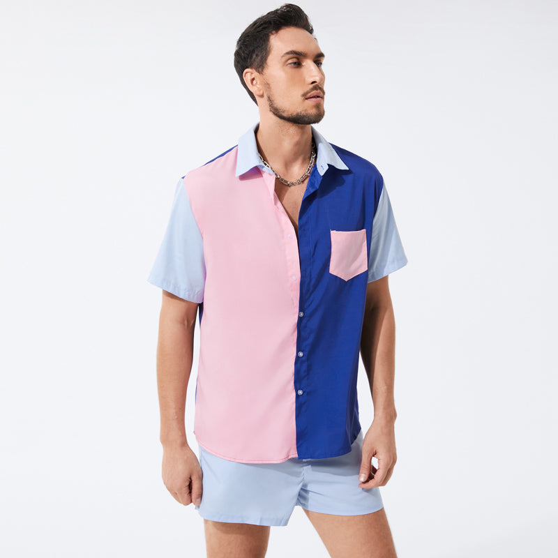 Color Mix Short Sleeve Button Shirt & Short Sets
