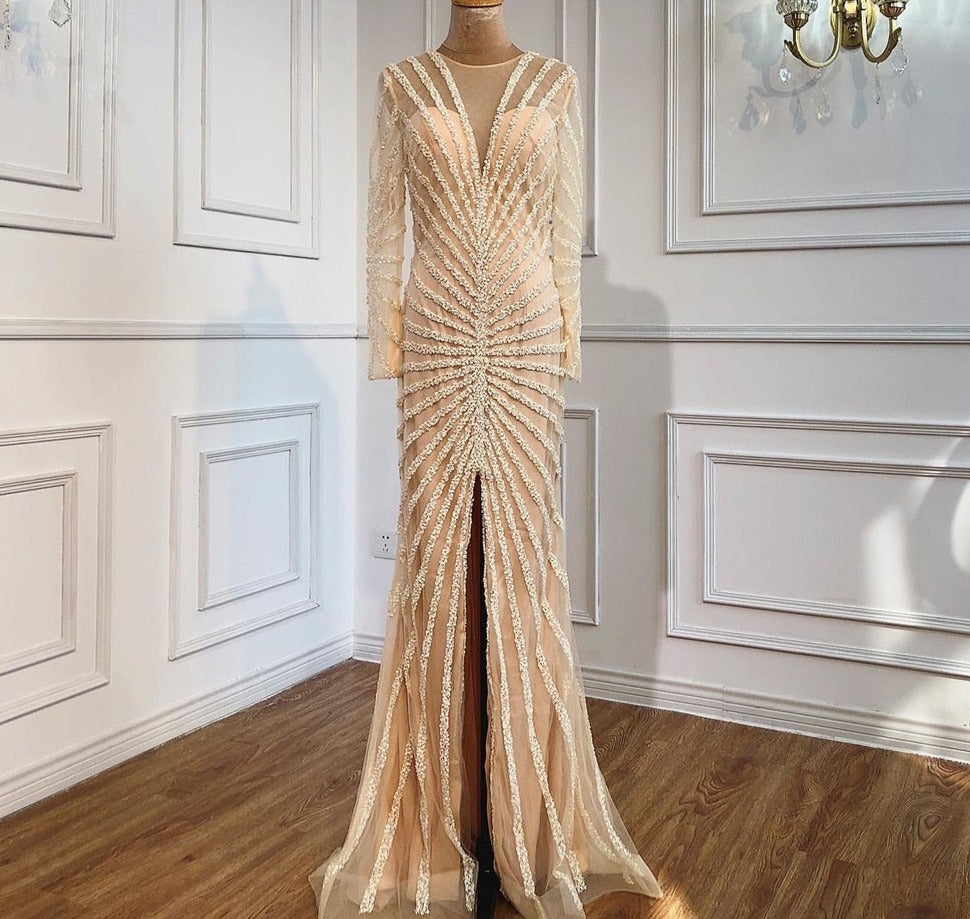 Luxury Sparkle Stripe Split Mermaid Evening Gowns