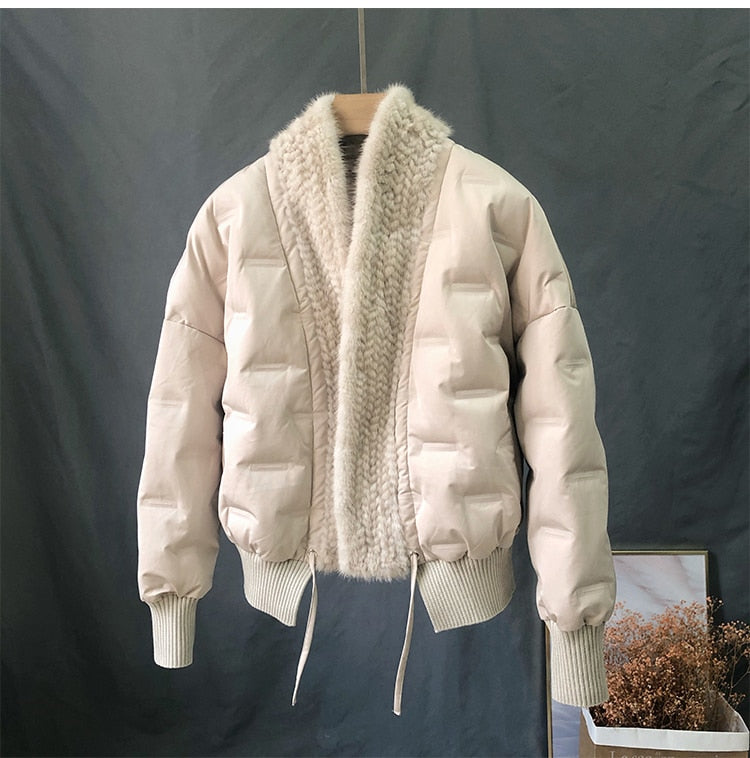 Real Knitted Mink Fur Puffer Down Jackets
