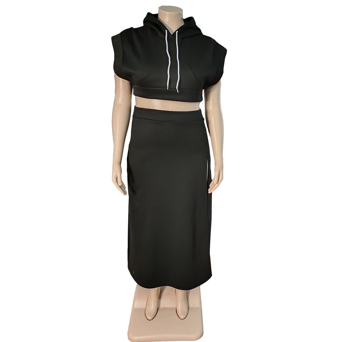 Flare Sleeve Hoodie Crop & High Side Maxi Skirt Sets
