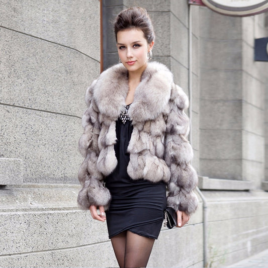 Genuine Fox Fur With Collar Short Coats