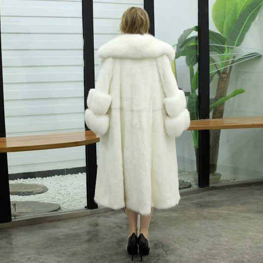 White Full Pelt Real Mink Fur Coat Fox Fur Collar & Cuffs