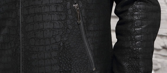 Black Croc Genuine Leather Slim Jacket