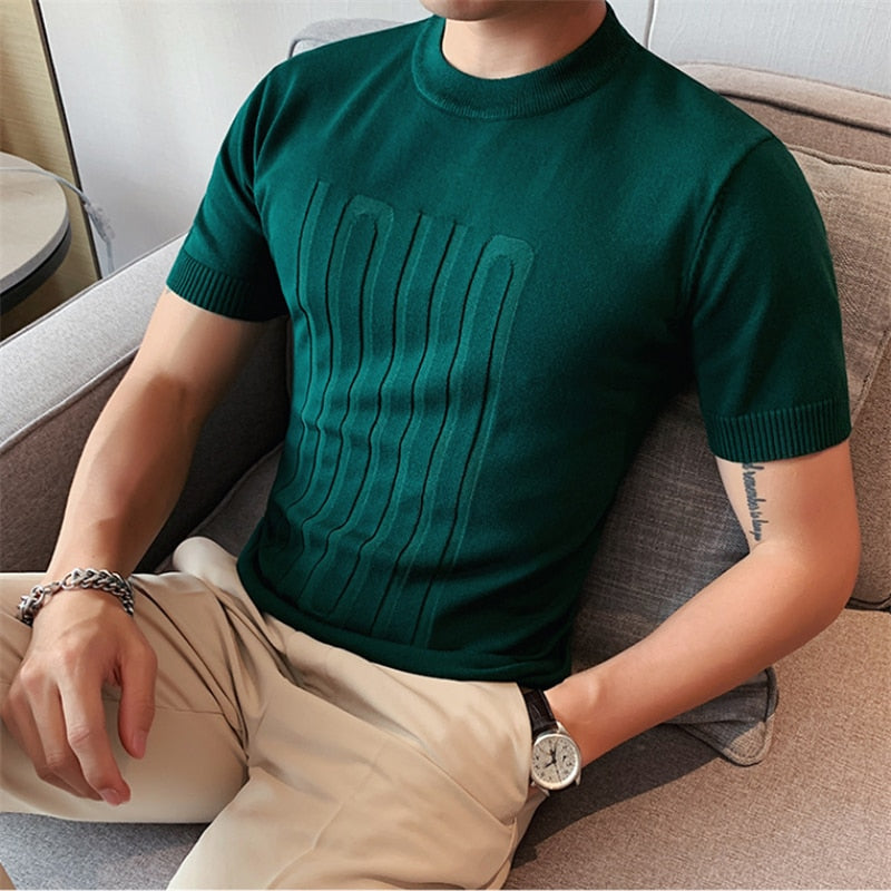 Knitted O-Neck Slim Fit Short Sleeve Shirts