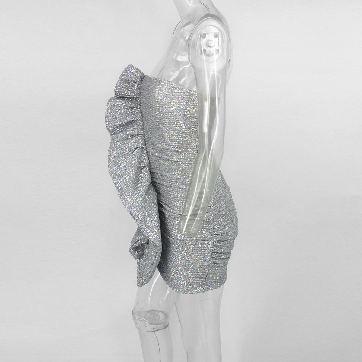 Body Ruffle Sequin Strapless Mini Dresses