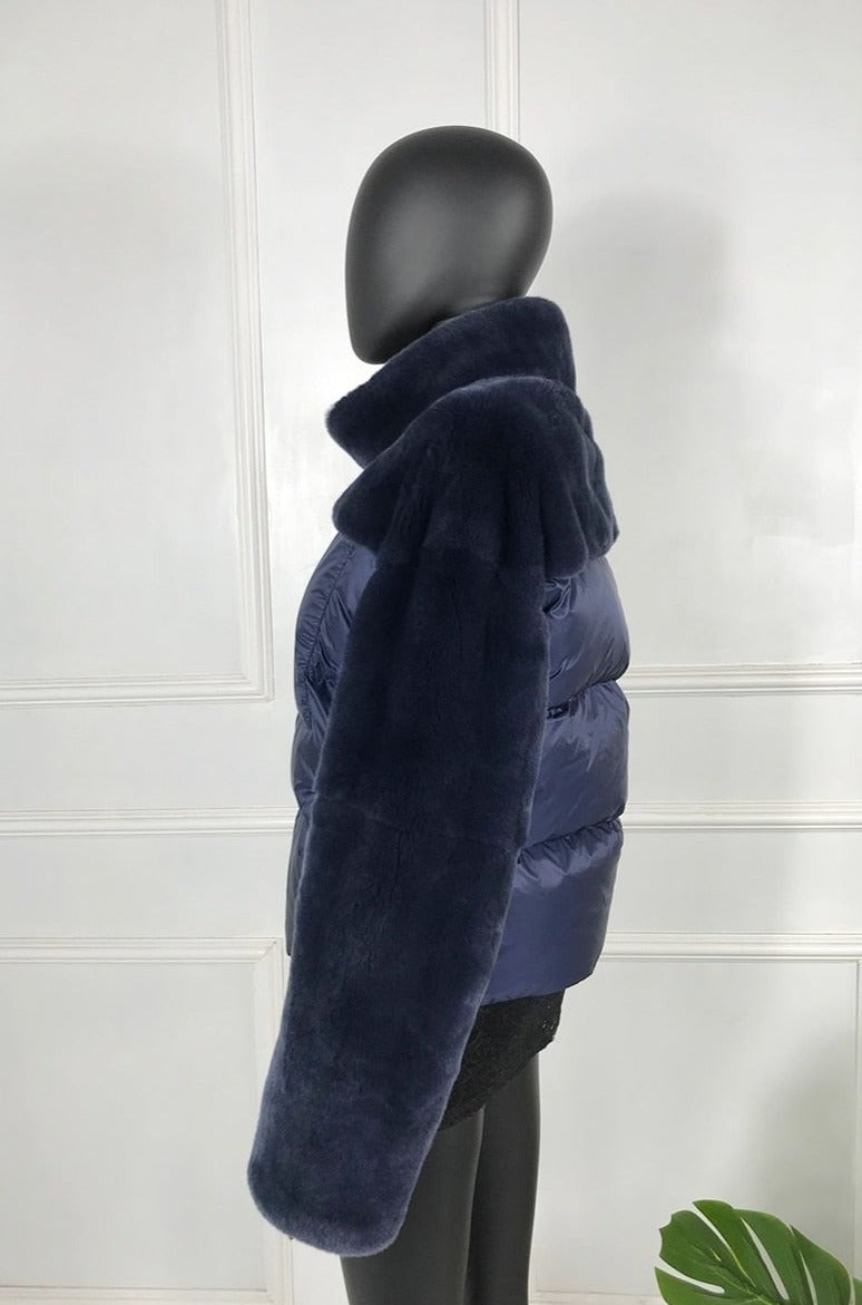 Real Rabbit Fur Sleeve Down Coat