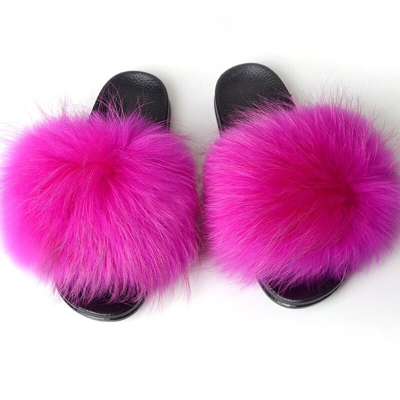 Real Fur Slides Sandals Slippers Flip Flops