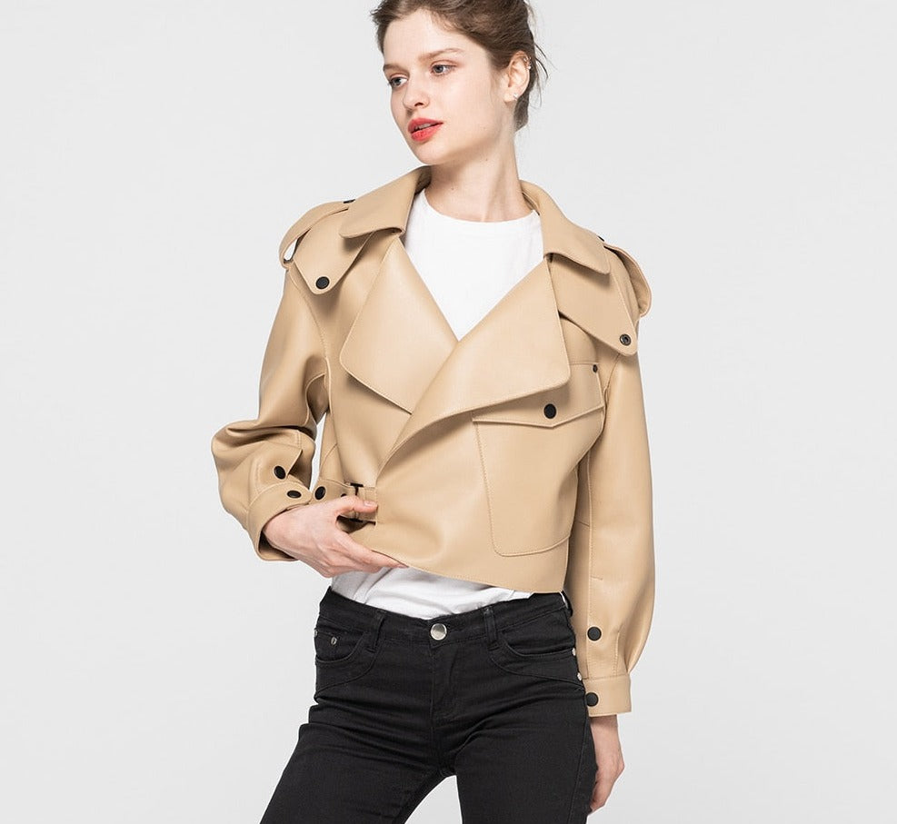 Genuine Leather Moto Jackets Classy Short Loose