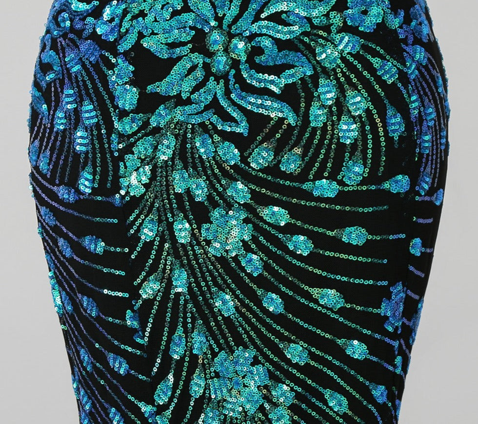 Sequin Flower Sleeveless Mermaid Maxi Dresses