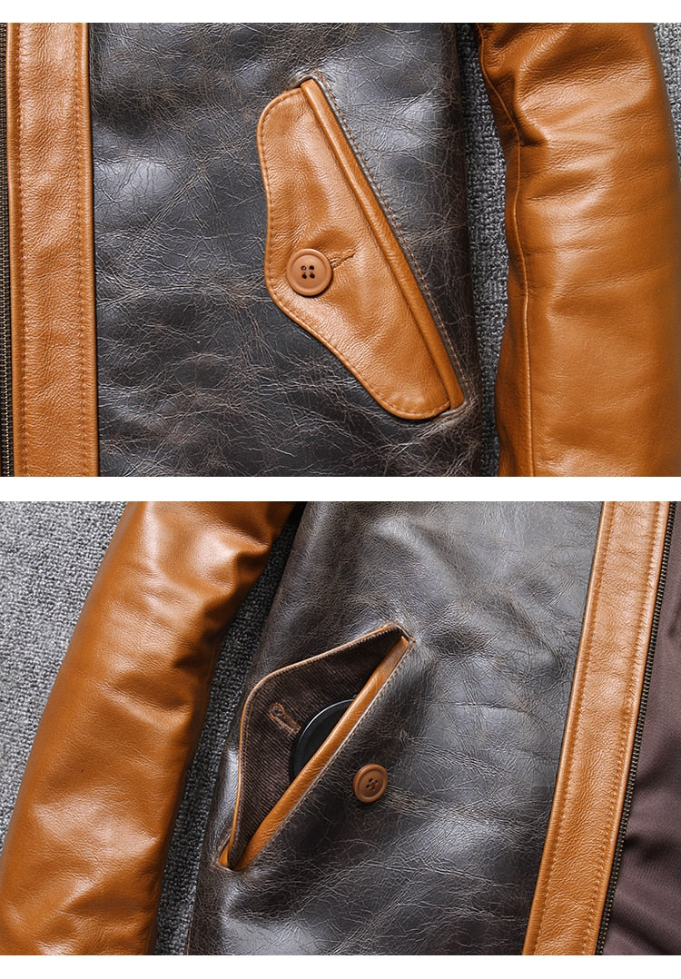 Genuine Leather Jackets Vintage Two-Tone