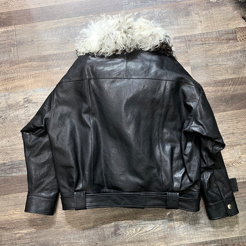 Genuine Leather Real Tigrado Sheep Fur Moto Jacket