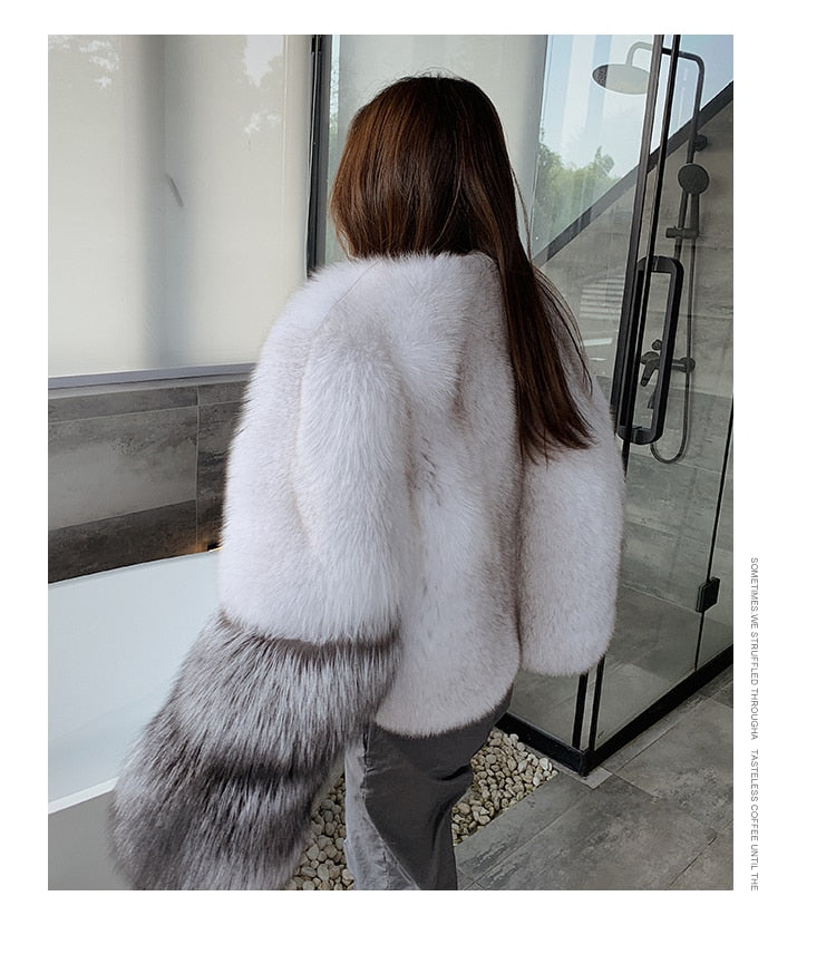 Genuine Silver Fox Fur Short Fluffy Coats