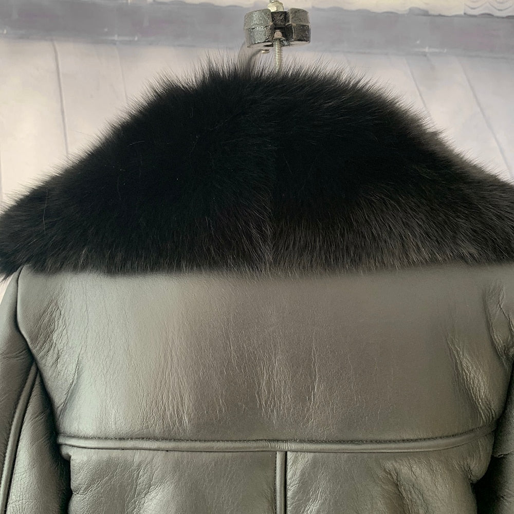 Genuine Leather Jackets Real Fur Big Collar & Liner