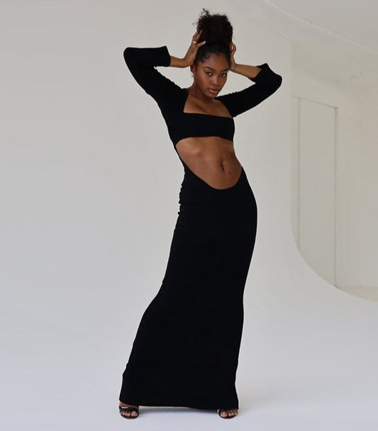 Hollow Belly Backless Maxi Dress