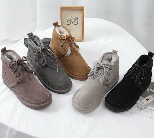 Genuine Leather Wool Ankle Snow Boots