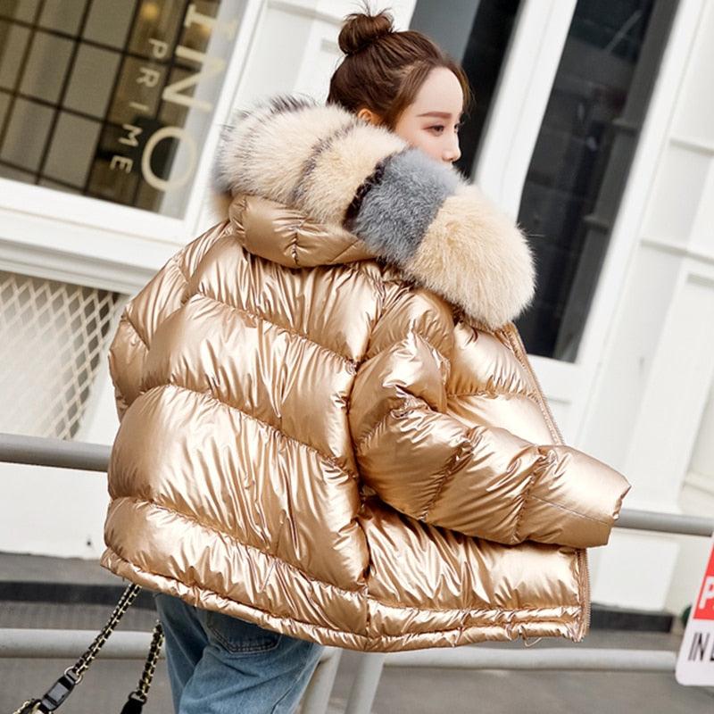 Metallic Real Fox Fur Parka Reversible Puff Jackets (Multi-Colors)