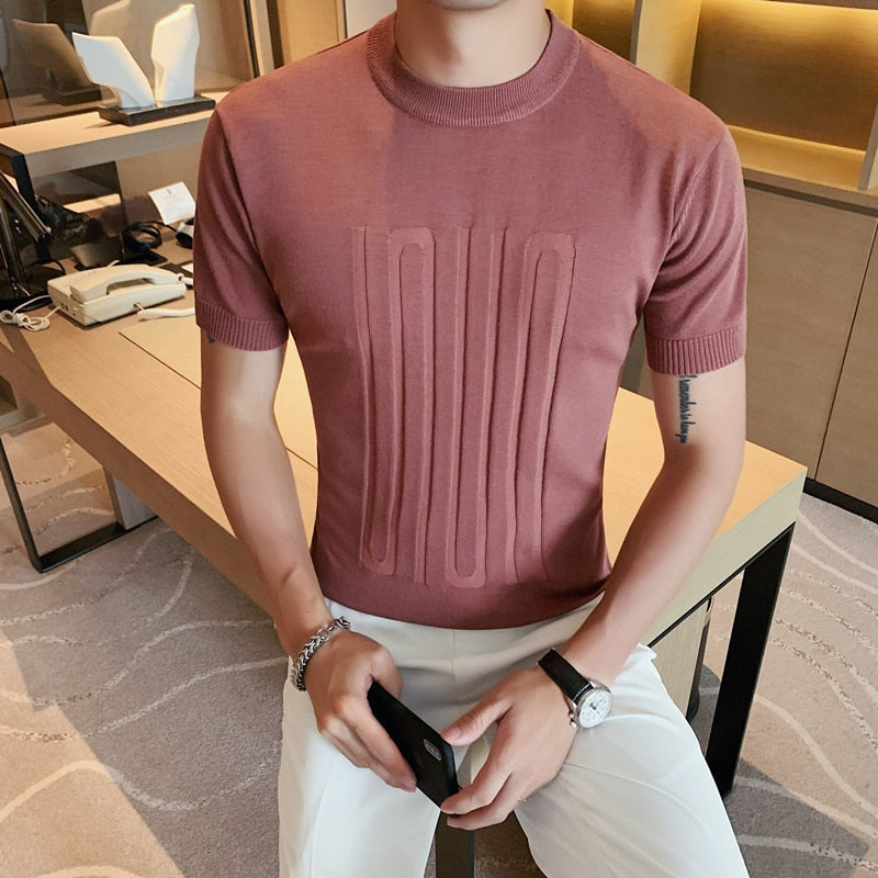 Knitted O-Neck Slim Fit Short Sleeve Shirts