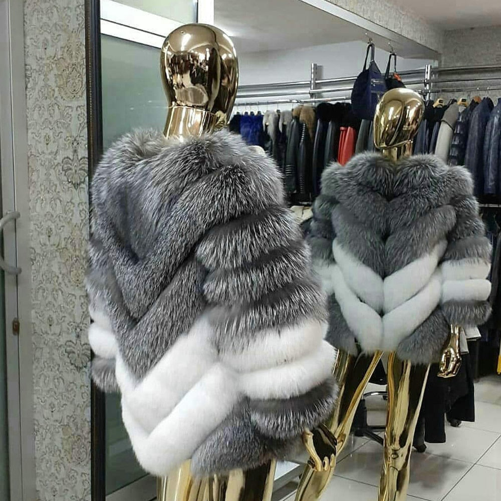 Silver & White Fox Fur Medium Coat