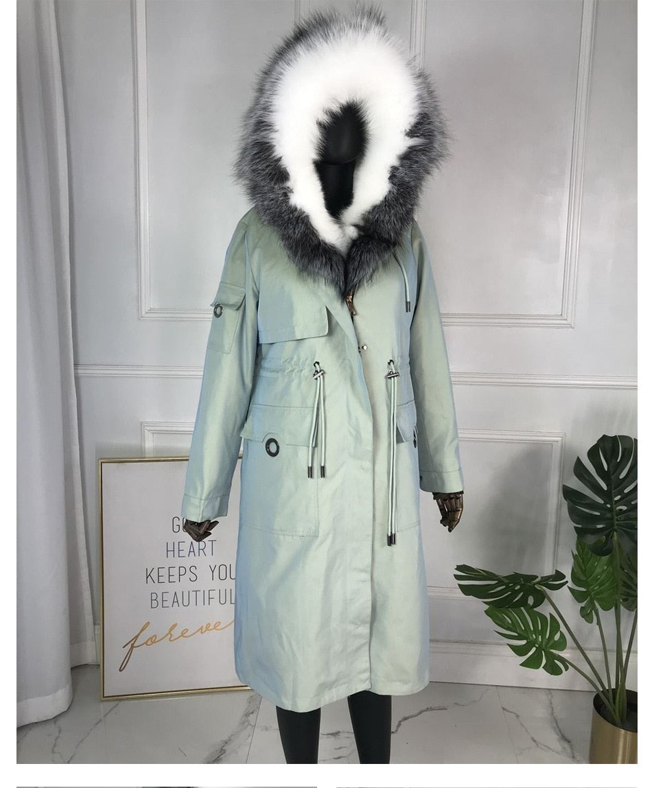 REAL Rabbit FUR LINING WITH @ Tone Fox Fur COLLAR Parkas Coats