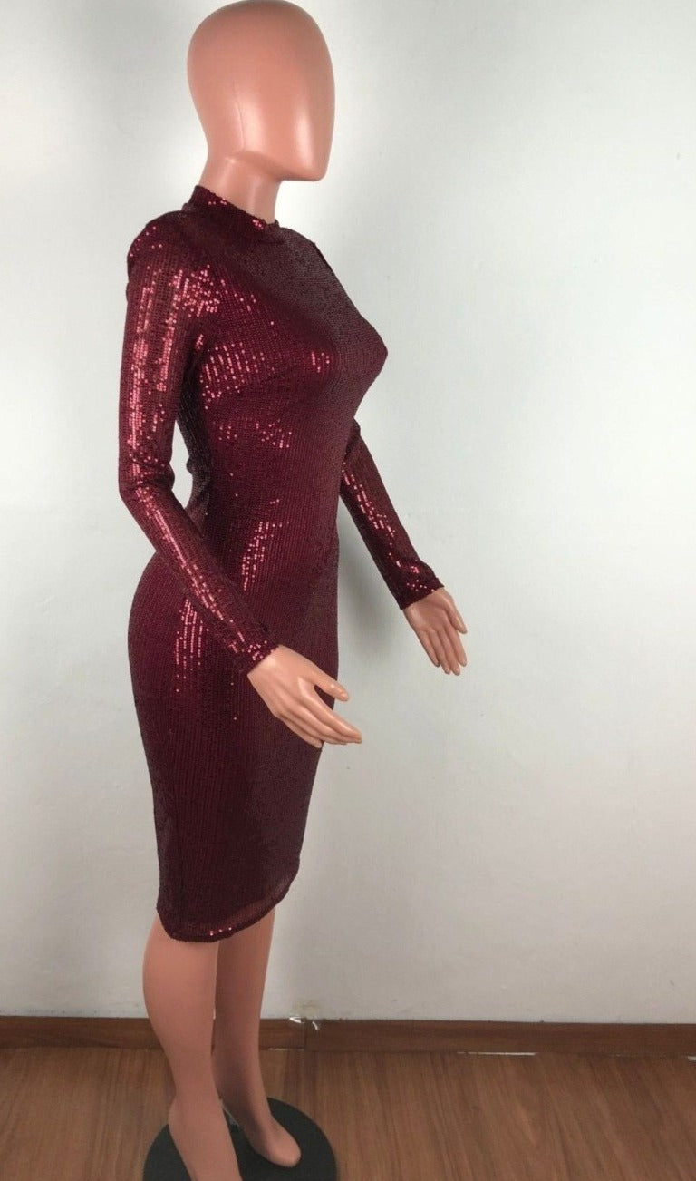 Sequin Long Sleeve Elastic Bodycon Dresses
