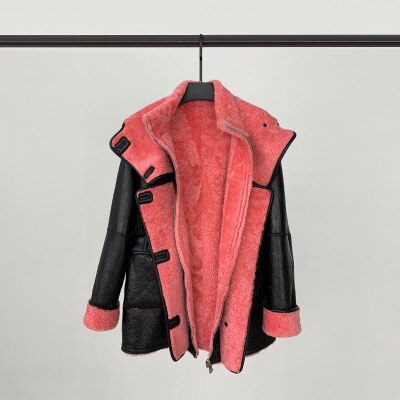 Genuine Leather Real Shearling Fur Coats Hooded