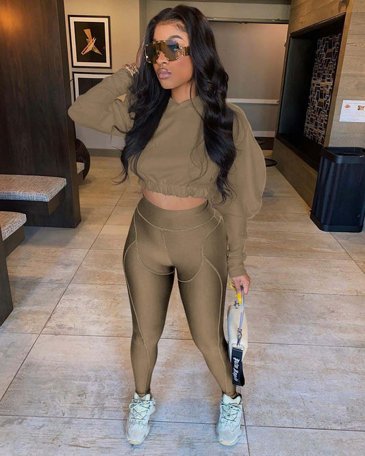 Long Sleeve Hooded Crop Top & Leggings