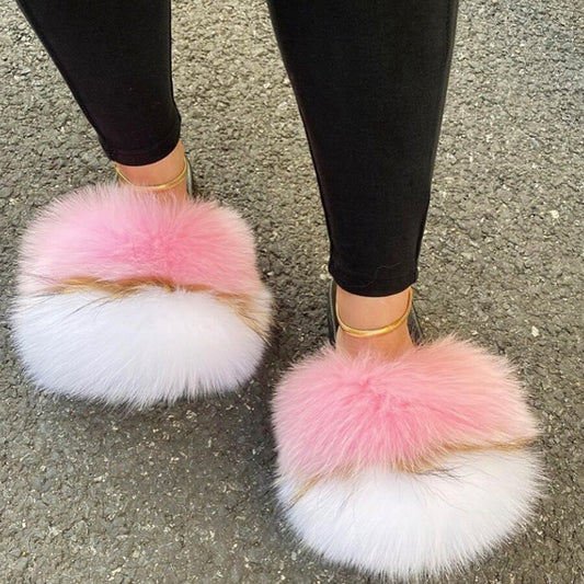 Real Fur Slides Sandals Slippers Flip Flops
