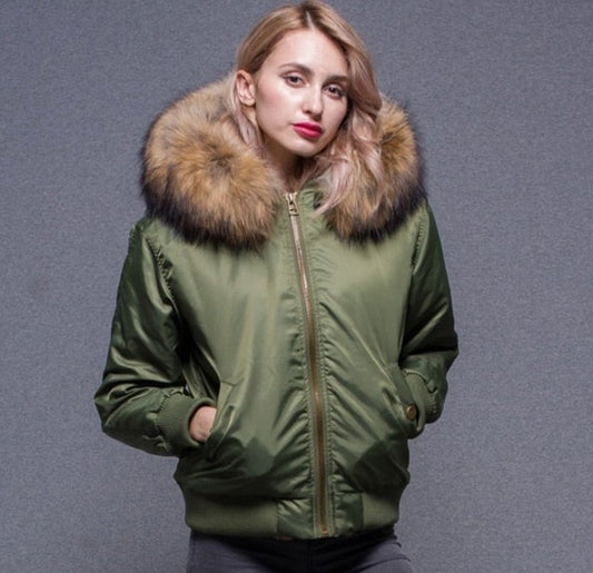 Real Fur Collar Bombers Faux Liner
