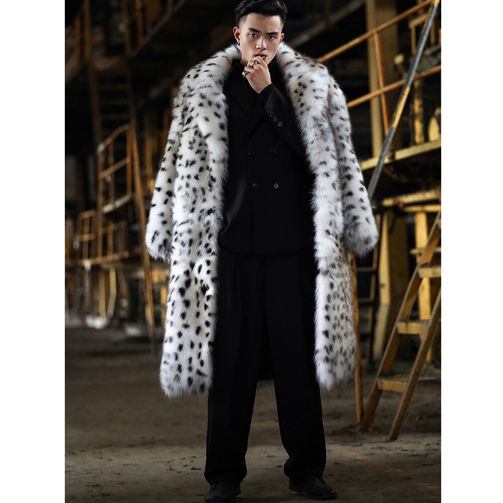 White Leopard Pattern Real Fox Fur Long Coat