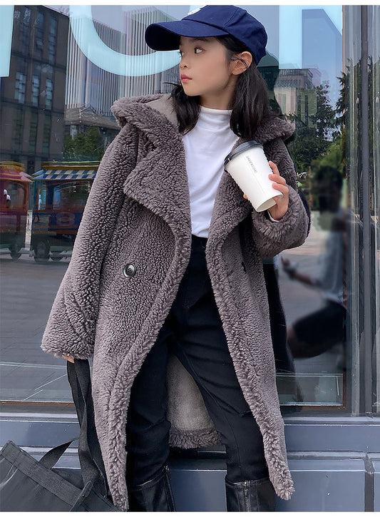 Plush Real Cashmere Wool Teddy Bear Overcoats Kids
