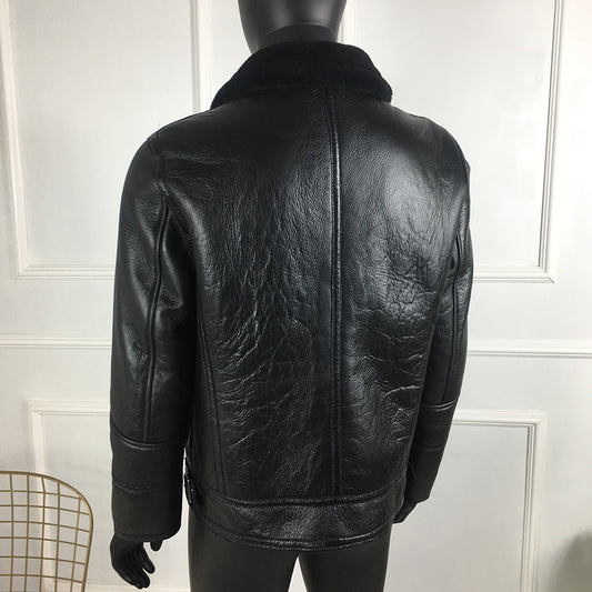 Genuine Leather Short Collar Real Fur Shearling Liner Coats