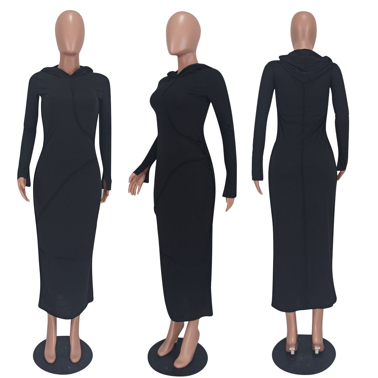 Long Sleeve Hooded Maxi Dresses