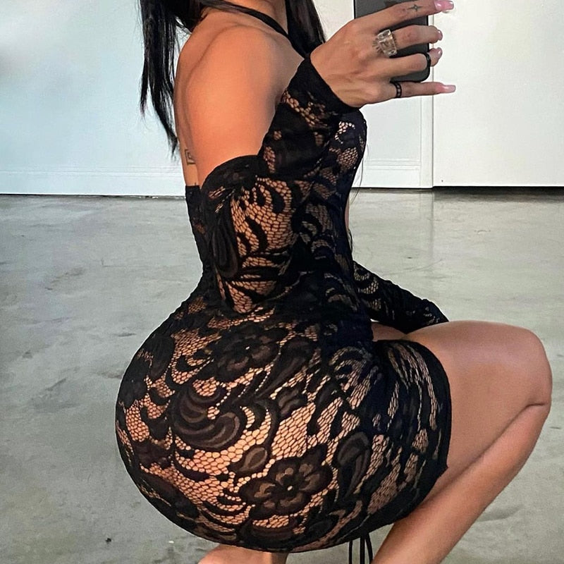 Lace See Through Hollow Mini Dress