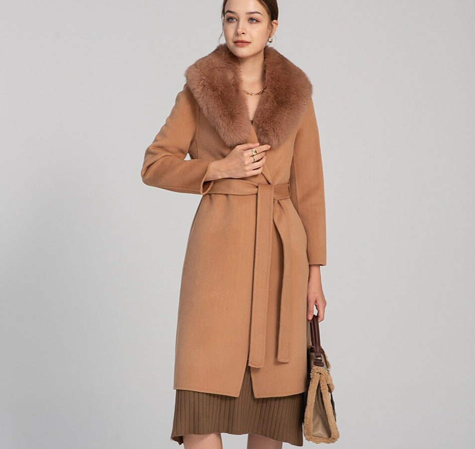 Real Wool Real Fox Fur Collar Long Coats