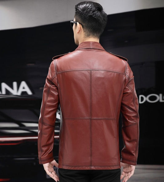 Genuine Leather Slim Cargo Blazer