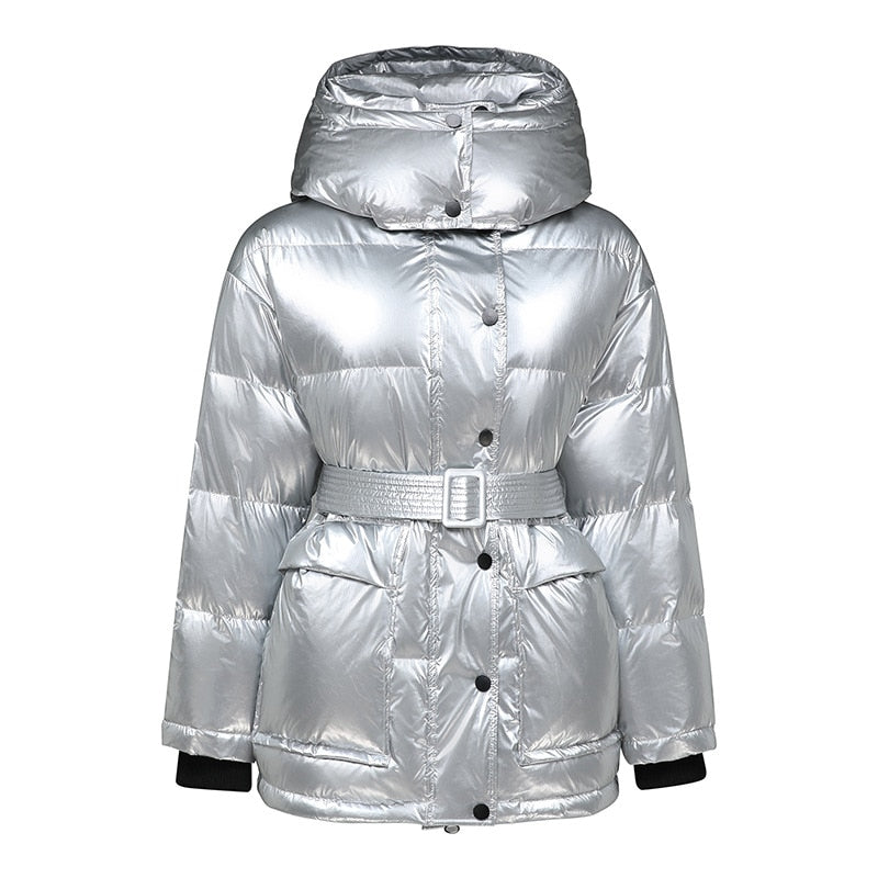 Shiny Hooded Duck Down Puffer Jackets