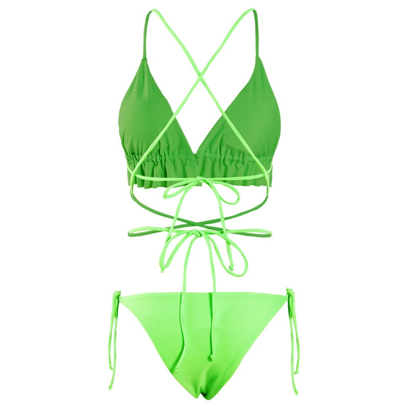 Ruffles String Cross Tie Micro Bikinis