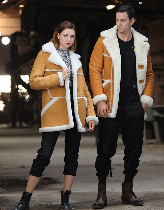 Genuine Leather Real Shearling Fur Lining/Trim Mid Coats