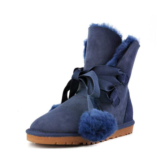 Genuine Leather Natural Fur Above Ankle Snow Boots