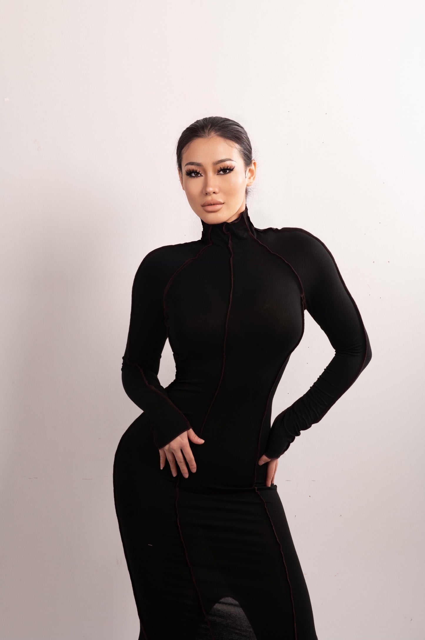 Black Turtleneck Long Sleeve Maxi Dress