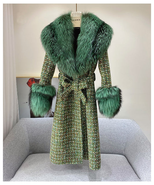 Cashmere Wool Trench Coats Big Fur Collar And Cuffs