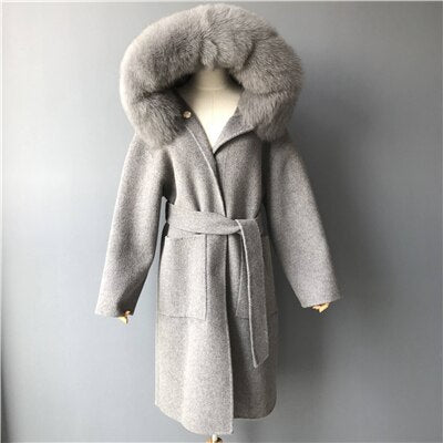 Cashmere Pea Coats Real Fur Hoodie & Cuffs