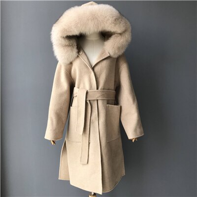 Cashmere Pea Coats Real Fur Hoodie & Cuffs