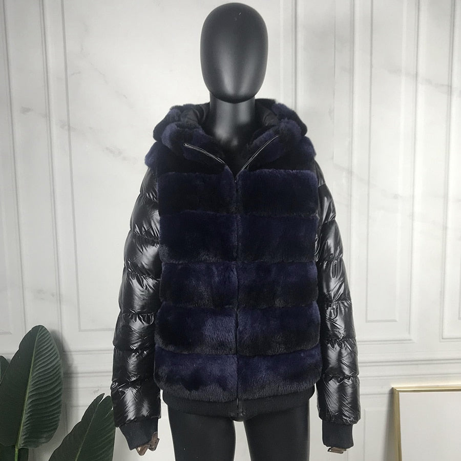 Real Fur Coat Duck Down Sleeves Hooded Coats